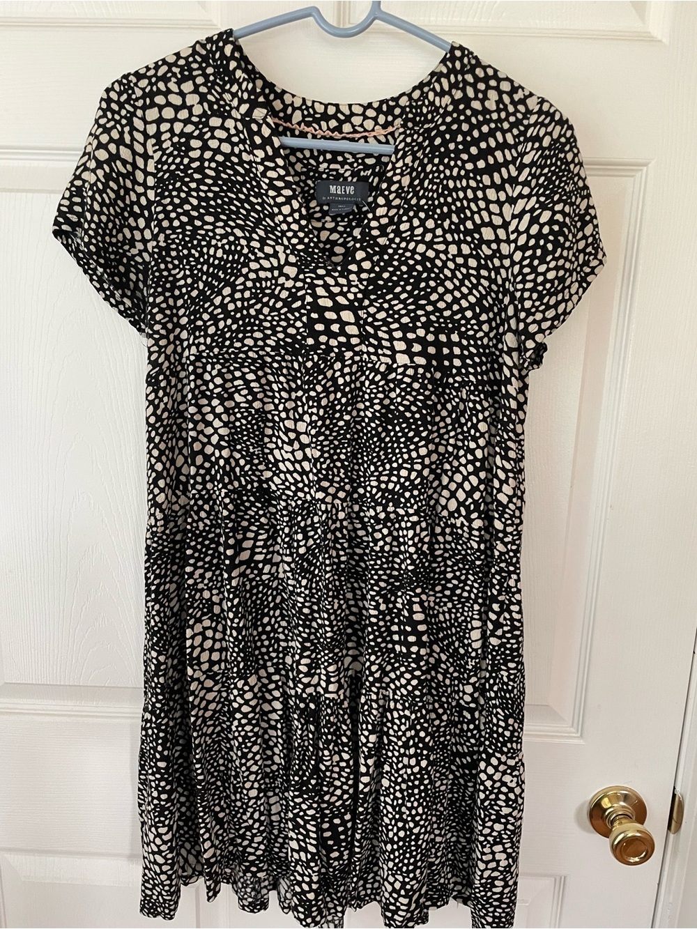 Maeve by Anthropologie Tiered Dress Sz Small Black Cream Abstract Print